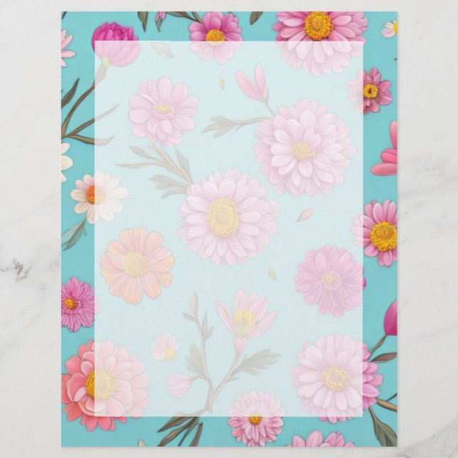 Cottage kern bloemenwitte madeliefjes roze bloemen briefhoofd (Voorkant)