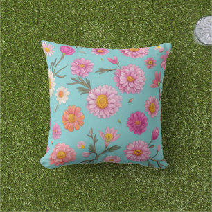 Cottage kern bloemenwitte madeliefjes roze bloemen buitenkussen