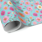 Cottage kern bloemenwitte madeliefjes roze bloemen cadeaupapier (Rol Hoek)