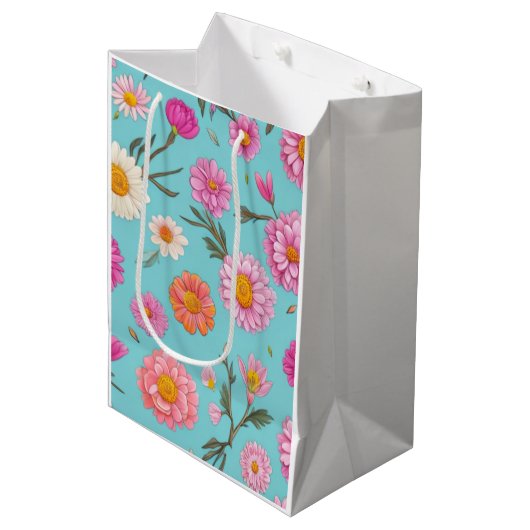 Cottage kern bloemenwitte madeliefjes roze bloemen medium cadeauzakje (Voorkant Gekanteld)