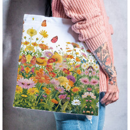 Cottage kern wilde bloemen en vlinders handel tote bag
