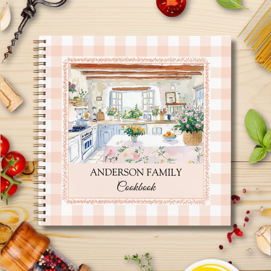 Cottage Kitchen Peach Gingham Family Recipe Notitieboek