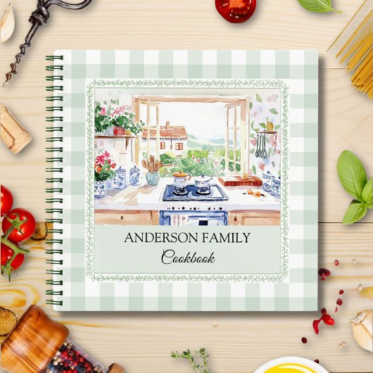 Cottage Kitchen Soft Green Gingham Family Recipe Notitieboek