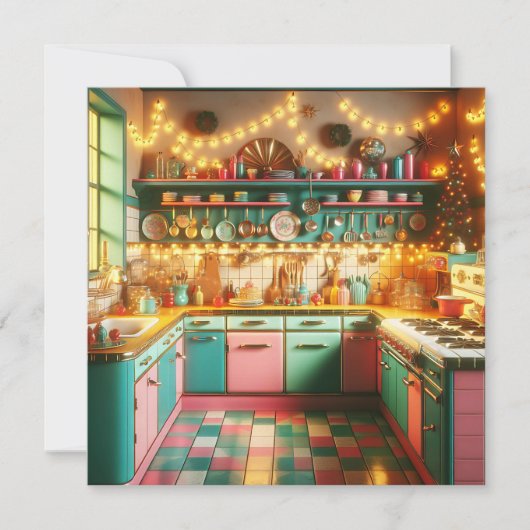 Cottage Kitsch Retro Keuken Kerst Kaart (Voorkant)