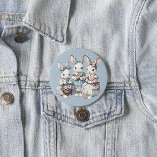 Cottage Konijn Zusters Waterverf Illustratie Ronde Button 7,6 Cm