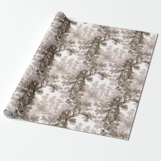 Cottage Landscape Toile-Brown & White Cadeaupapier (Uitgerold)