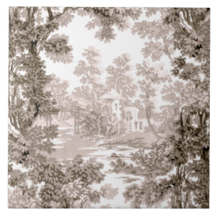 Cottage Landscape Toile-Brown & White Tegeltje
