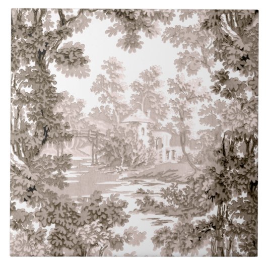Cottage Landscape Toile-Brown & White Tegeltje (Voorkant)