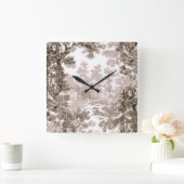  Cottage Landscape Toile-Brown & White Vierkante Klok (Huis)