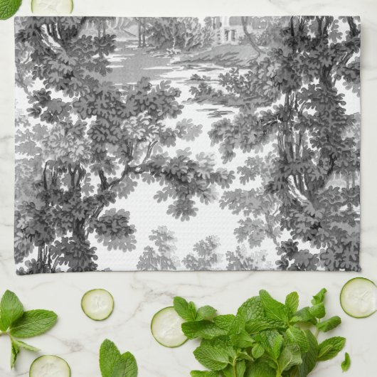  Cottage-landschap toile-Black & White Theedoek (Gevouwen)