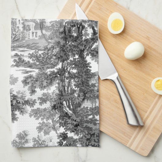 Cottage-landschap toile-Black & White Theedoek (Quarter Fold)