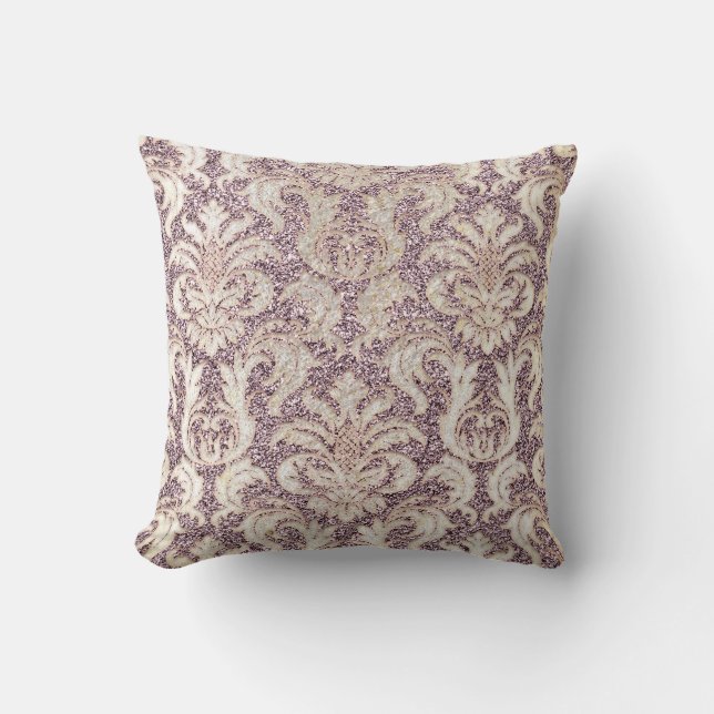 Cottage Lavande Amethyst Damask Gray Pearl Glitter Kussen (Voorkant)