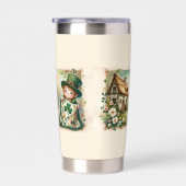 Cottage Leprechaun Patchwork Quilt Scene Geïsoleerde Drinkbeker (Rechts)