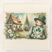 Cottage Leprechaun Patchwork Quilt Scene Glazen Onderzetter (Voorkant)