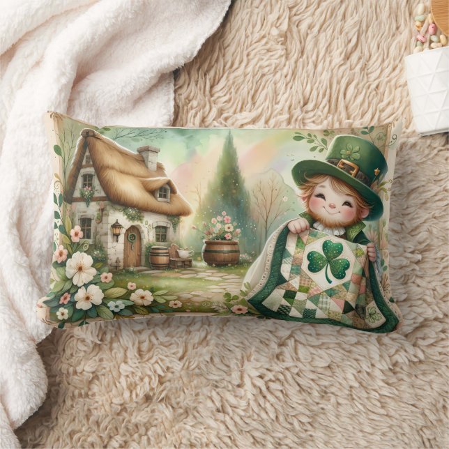 Cottage Leprechaun Patchwork Quilt Scene Kussen (Deken)
