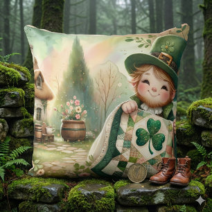 Cottage Leprechaun Patchwork Quilt Scene Kussen