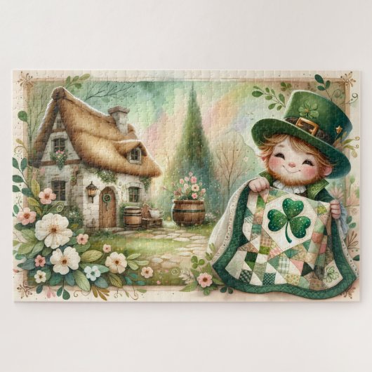 Cottage Leprechaun Patchwork Quilt Scene Legpuzzel (Horizontaal)