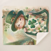 Cottage Leprechaun Patchwork Quilt Scene Sherpa Deken (Voorkant (horizontaal))