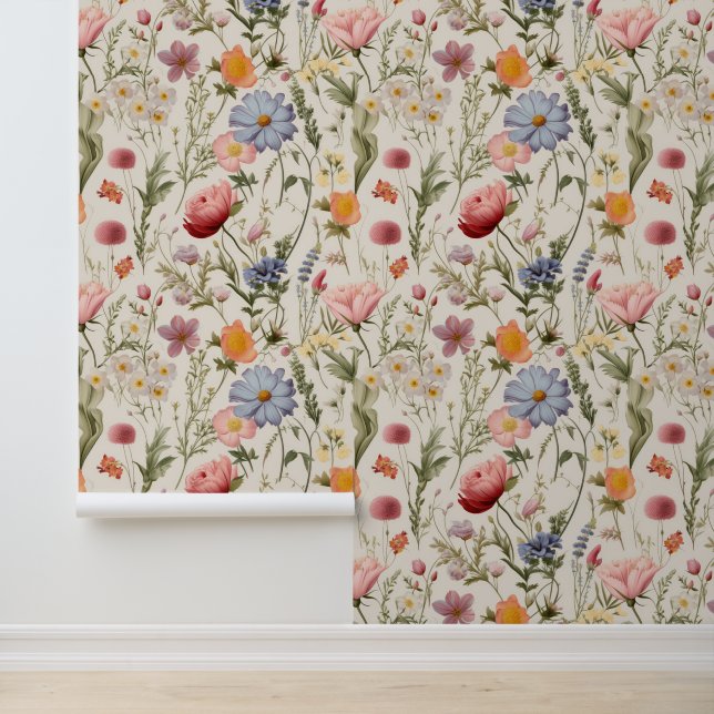 Cottage Meadow Kleurrijke Wildbloemen Behang (Applicatie)