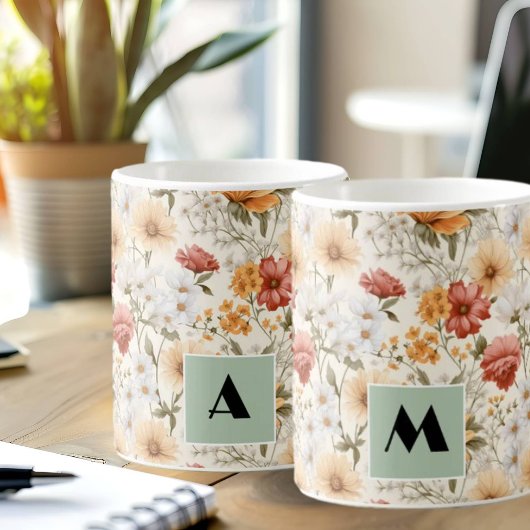 Cottage Meadow Kleurrijke Wildflower Monogram Koffiemok