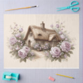 Cottage met Paarse Rozen Waterverf Decoupage Tissuepapier (Craft)