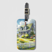 Cottage met uitzicht op de vuurtoren bagagelabel (Voorkant (verticaal))