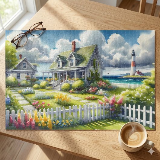 Cottage met uitzicht op de vuurtoren legpuzzel