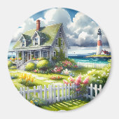 Cottage Met Uitzicht Op De Vuurtoren Magneet (Voorkant)
