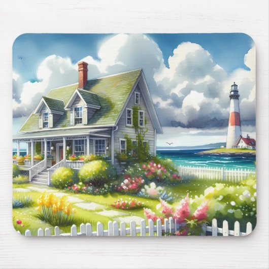 Cottage met uitzicht op de vuurtoren muismat (Voorkant)