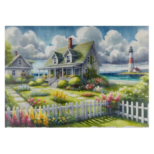 Cottage met uitzicht op de vuurtoren snijplank (Voorkant)