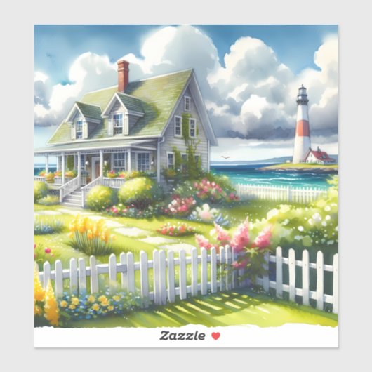 Cottage Met Uitzicht Op De Vuurtoren Sticker (Vel)
