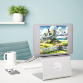 Cottage Met Uitzicht Op De Vuurtoren Sticker (Laptop op bureau)