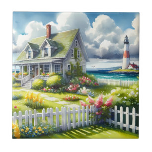 Cottage Met Uitzicht Op De Vuurtoren Tegeltje