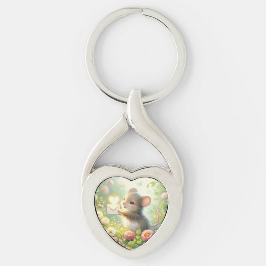 Cottage Muis Liefdesbrief Weide Sleutelhanger (Voorkant)