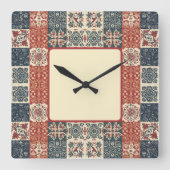 Cottage Quilt Vierkante Klok (Voorkant)