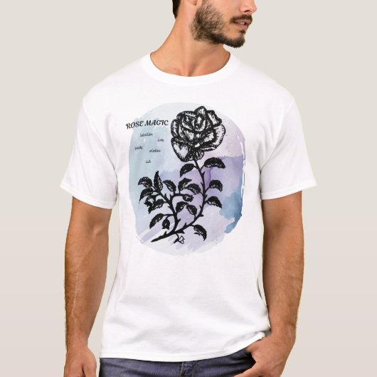 Cottage Roos Magic op Blauw T-shirt (Voorkant)