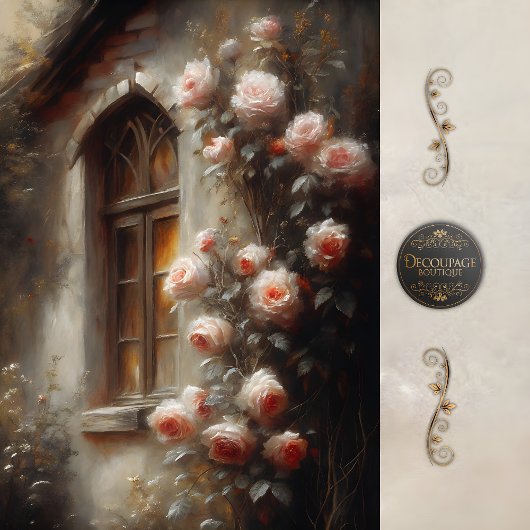 Cottage Rose Window Light Decoupage Tissuepapier