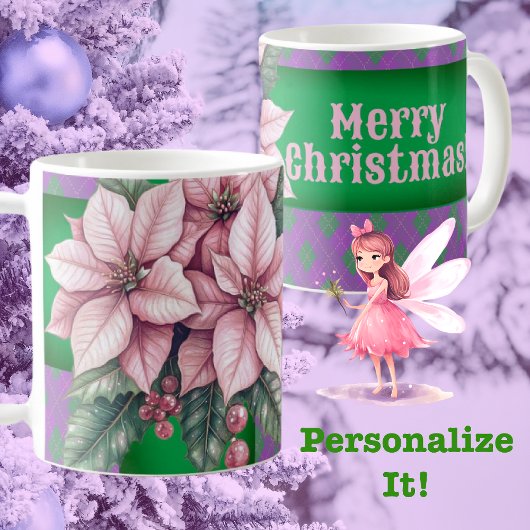 Cottage Roze en Paarse gepersonaliseerde kerst Koffiemok