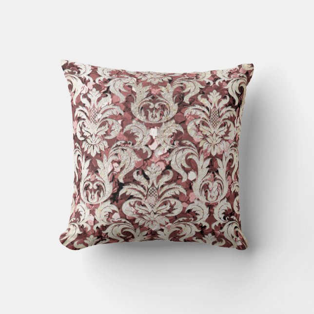 Cottage roze Maroon Damask Gray Pearl Sequin Kussen (Voorkant)