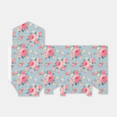 Cottage roze rozen op blauwe achtergrond bedankdoosjes (Uitgevouwen)