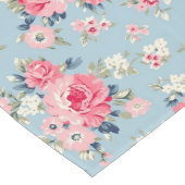 Cottage roze rozen op blauwe achtergrond lange tafelloper (Hoek)