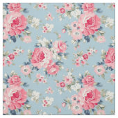Cottage roze rozen op blauwe achtergrond stof (Swatch)