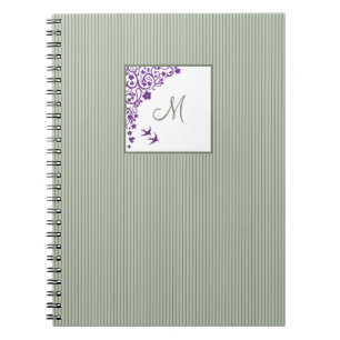 Cottage Sage Streep Paarse Bloem Motief Script Mon Notitieboek