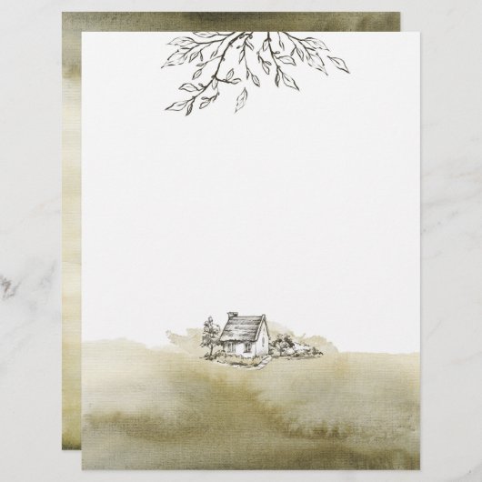 Cottage Schets en Waterverf Papier Blad (Voorkant / Achterkant)