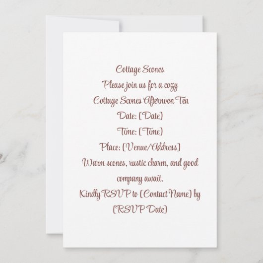 Cottage Scones | rustieke thee Kaart (Achterkant)