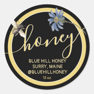 Cottage Stijl Blauwe Bloemen Honing Label Bee Zwar