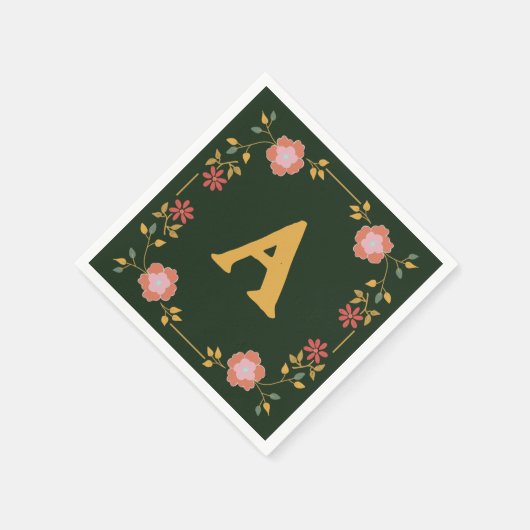  Cottage Tea Green Monogram Servet (Hoek)