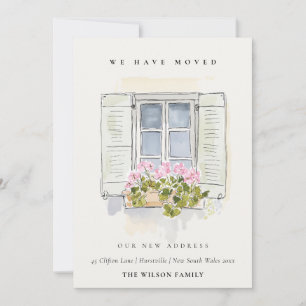 Cottage Vintage Bloemvenster We zijn verhuisd kaar Bedankkaart