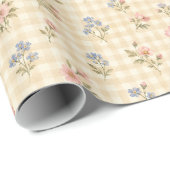 Cottage Wildflower Gingham Waterverf Cadeaupapier (Rol Hoek)