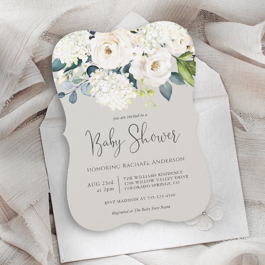 Cottage Wit Bloemen Baby shower Kaart